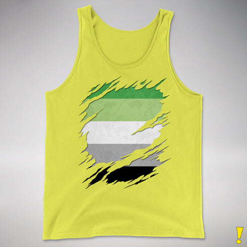 Aromantic Pride Flag Ripped Reveal Premium Tank Top - Neon Yellow